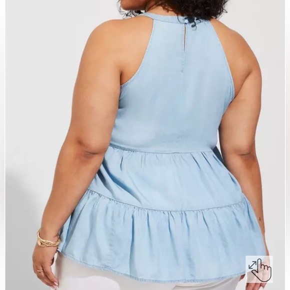 NWT Torrid Chambray Halter Neck Tiered Sleeveless Top Tencel Light Blue 00X - Picture 2 of 7